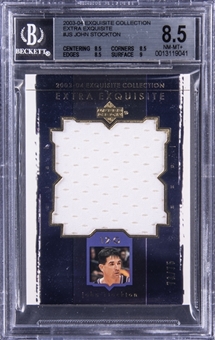 2003-04 UD "Exquisite Collection" Extra Exquisite #JS John Stockton Jersey Card (#73/75) - BGS NM-MT+ 8.5